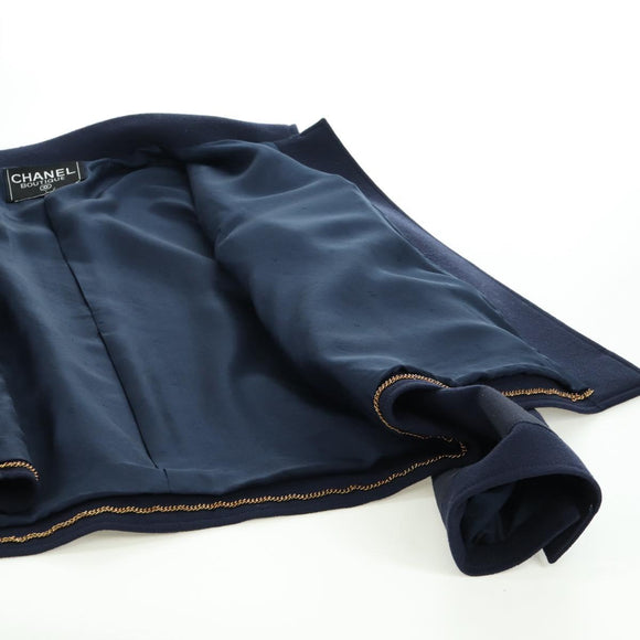 CHANEL Jacket Wool Vintage Navy CC Auth 158558M