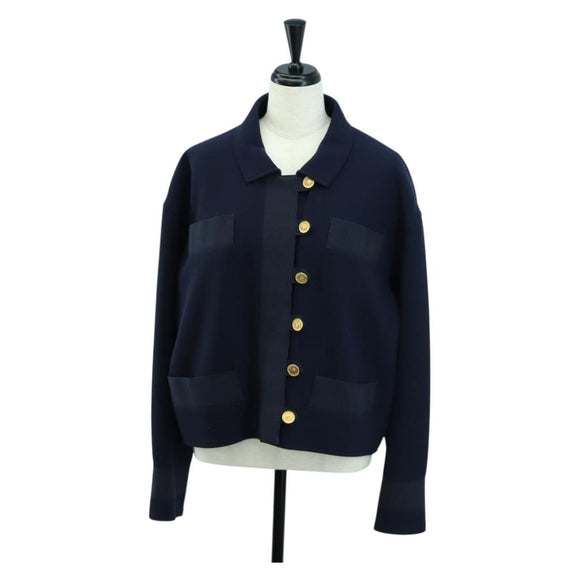 CHANEL Jacket Wool Vintage Navy CC Auth 158558M