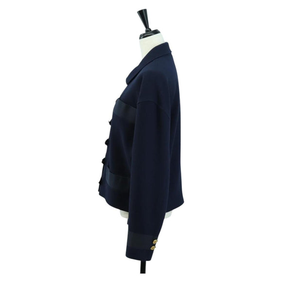 CHANEL Jacket Wool Vintage Navy CC Auth 158558M