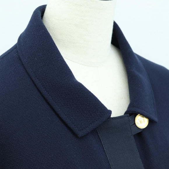 CHANEL Jacket Wool Vintage Navy CC Auth 158558M