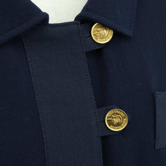 CHANEL Jacket Wool Vintage Navy CC Auth 158558M