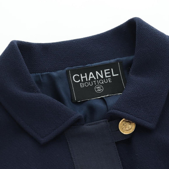 CHANEL Jacket Wool Vintage Navy CC Auth 158558M