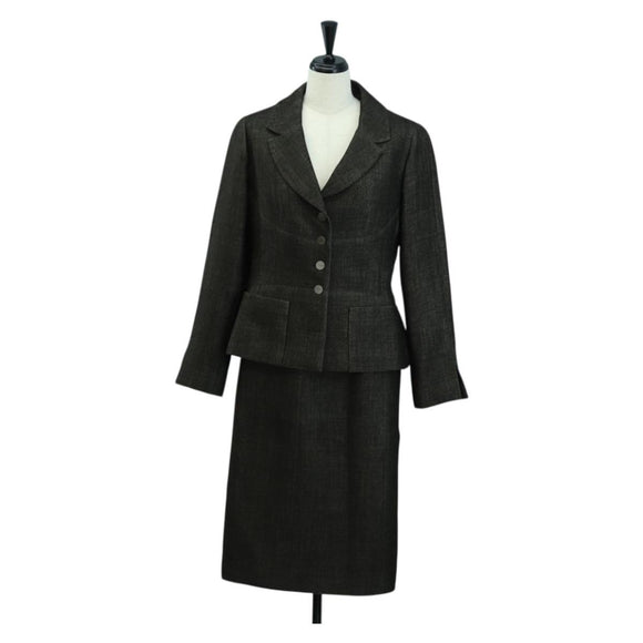 CHANEL jacket Skirt Setup Wool Brown CC Auth 158559M