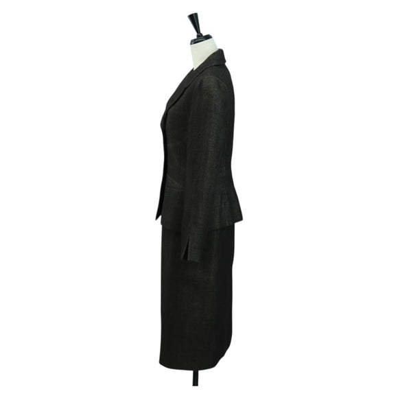 CHANEL jacket Skirt Setup Wool Brown CC Auth 158559M