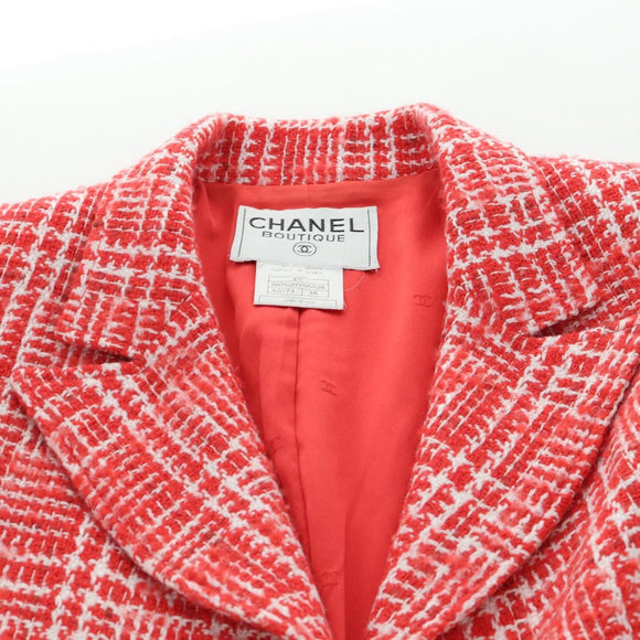 CHANEL Jacket Tweed Red CC Auth 158560M