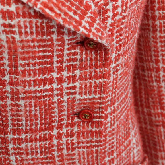 CHANEL Jacket Tweed Red CC Auth 158560M