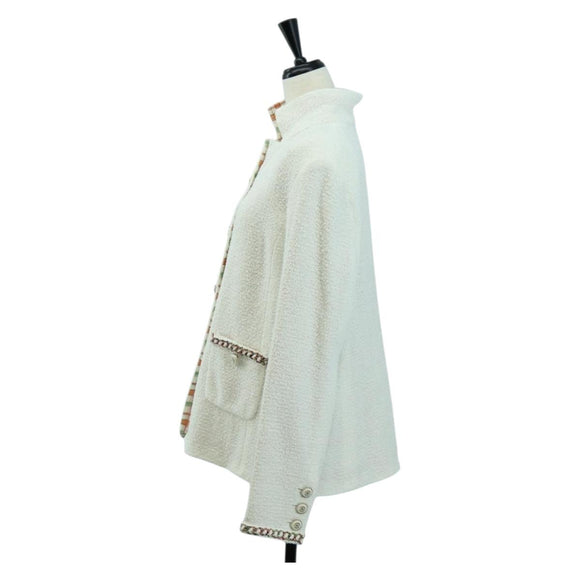 CHANEL Jacke Tweed Weiß CC Auth 158561SM