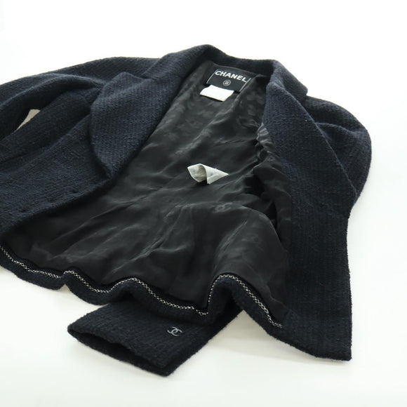 CHANEL Jacket Tweed Black CC Auth 158562M