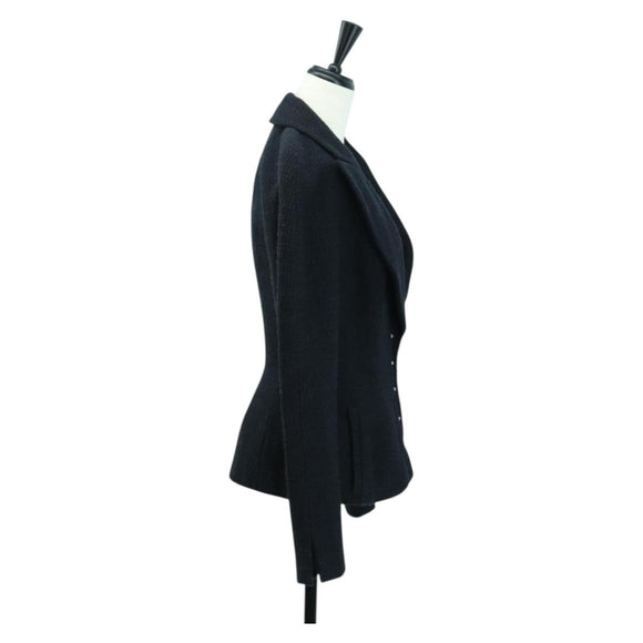 CHANEL Jacket Tweed Black CC Auth 158562M