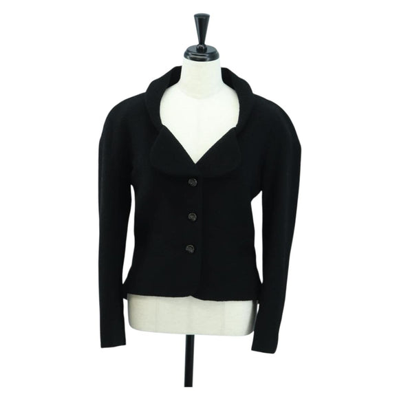 CHANEL Jacket Wool Black CC Auth 158564M