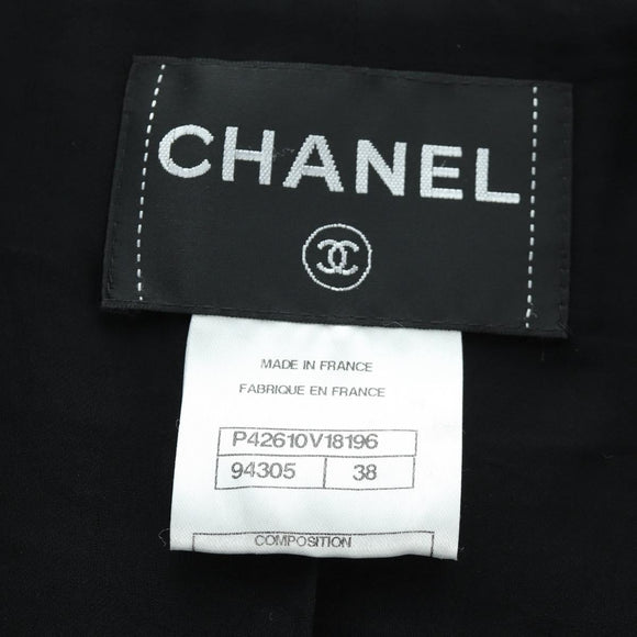 CHANEL Jacket Wool Black CC Auth 158564M