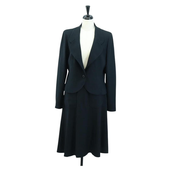 CHANEL Jacket And Skirt set Jacket Wool Navy CC Auth 158565M
