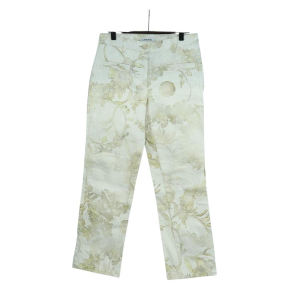 CHANEL Botanical Denim Pants Cotton White CC Auth 158566M