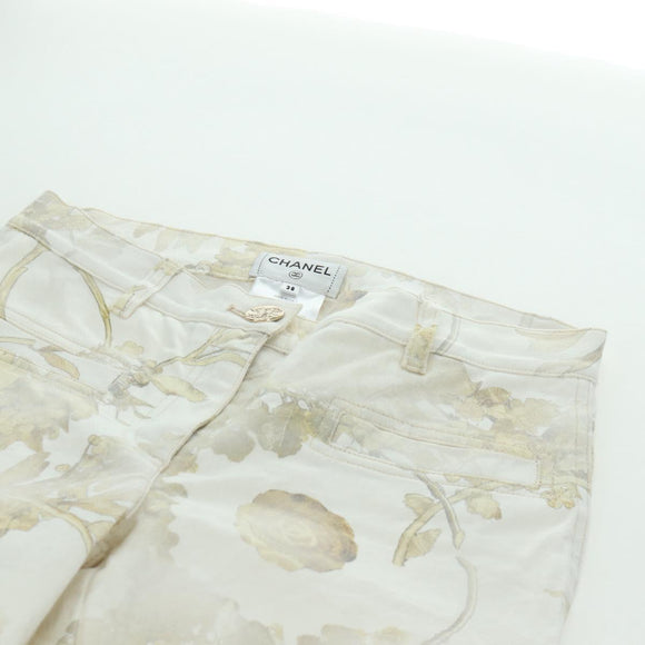 CHANEL Botanical Denim Pants Cotton White CC Auth 158566M