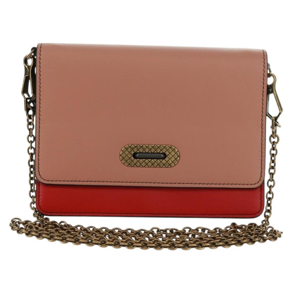 BOTTEGA VENETA Chain Shoulder Bag Leather Red Gold Auth 158578SAV