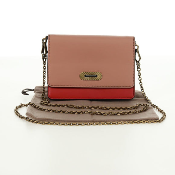 BOTTEGA VENETA Chain Shoulder Bag Leather Red Gold Auth 158578SAV