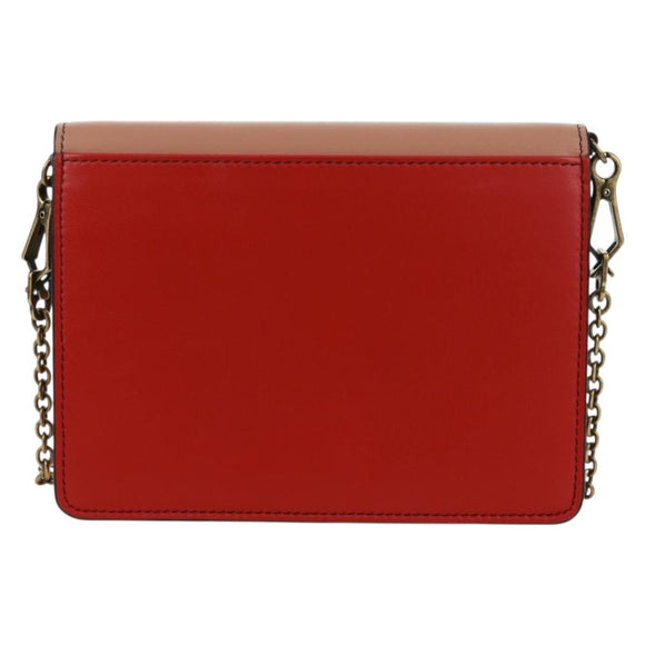 BOTTEGA VENETA Chain Shoulder Bag Leather Red Gold Auth 158578SAV