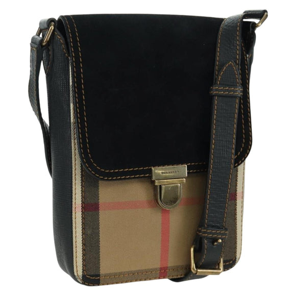 BURBERRY Nova Check Shoulder Bag Canvas Beige Gold Auth 158580V