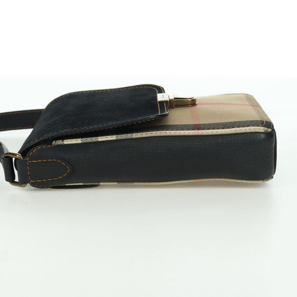 BURBERRY Nova Check Shoulder Bag Canvas Beige Gold Auth 158580V