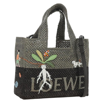 LOEWE SUNA FUJITA Mandragora Loewe Font Small Tote Bag Straw Gray Auth 158581SM