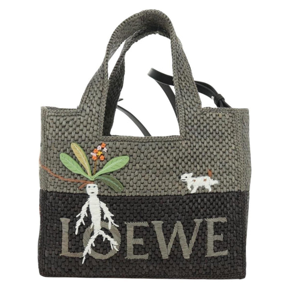 LOEWE SUNA FUJITA Mandragora Loewe Font Small Tote Bag Stroh Grau Original 158581SM