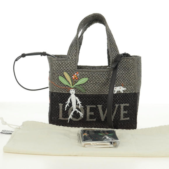 LOEWE SUNA FUJITA Mandragora Loewe Font Small Tote Bag Stroh Grau Original 158581SM