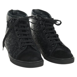LOUIS VUITTON High Cut Sneakers Wool Canvas Black LV Auth 158597M