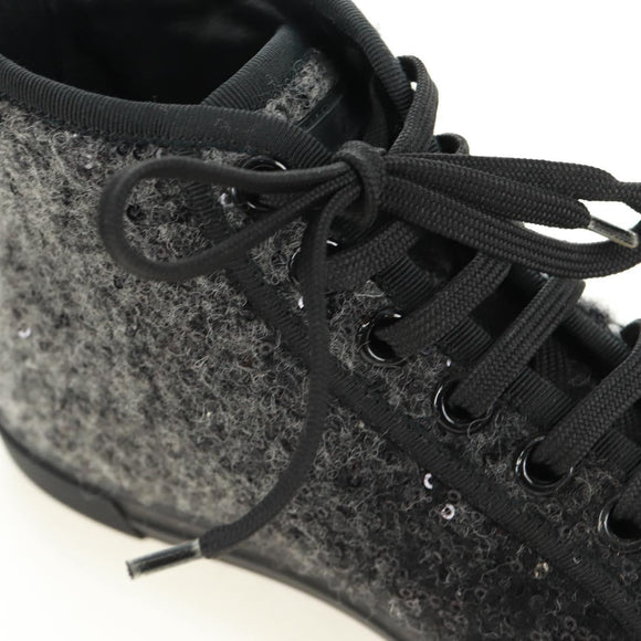 LOUIS VUITTON High Cut Sneakers Wool Canvas Black LV Auth 158597M