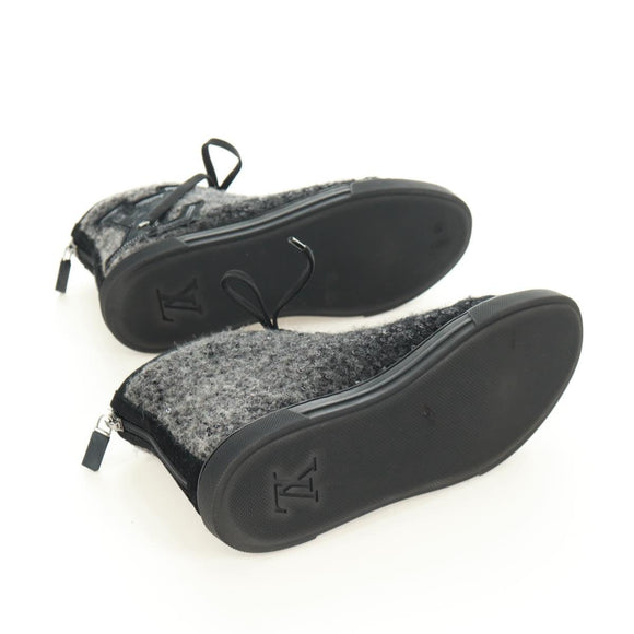 LOUIS VUITTON High Cut Sneakers Wool Canvas Black LV Auth 158597M