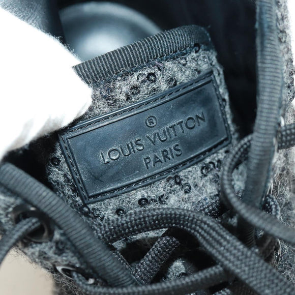 LOUIS VUITTON High Cut Sneakers Wool Canvas Black LV Auth 158597M