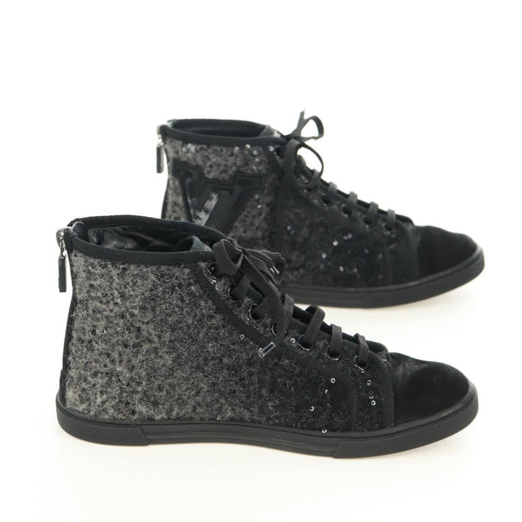 LOUIS VUITTON High Cut Sneakers Wool Canvas Black LV Auth 158597M