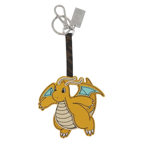 FENDI x FRGMT x POKÉMON Dragonite Bag Charm Leather Yellow Silver Auth 158603SM