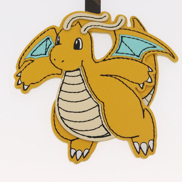 FENDI x FRGMT x POKÉMON Dragonite Bag Charm Leather Yellow Silver Auth 158603SM