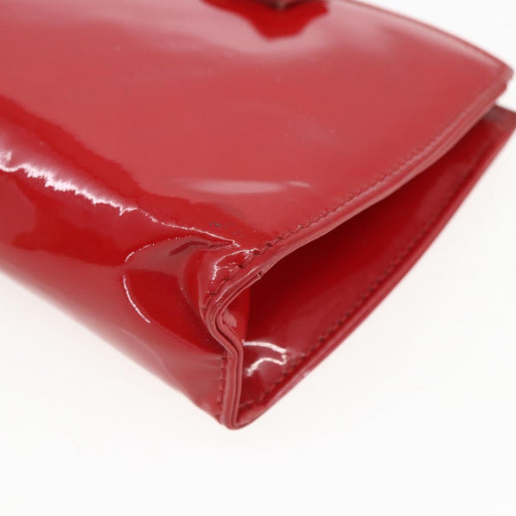 Salvatore Ferragamo Chain Accessory Pouch Patent leather Red Gold Auth 158654