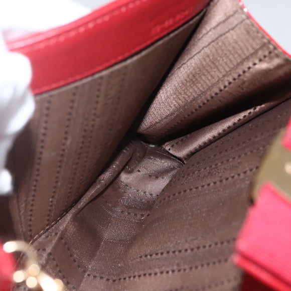 Salvatore Ferragamo Chain Accessory Pouch Patent leather Red Gold Auth 158654