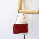 Salvatore Ferragamo Chain Accessory Pouch Patent leather Red Gold Auth 158654-19