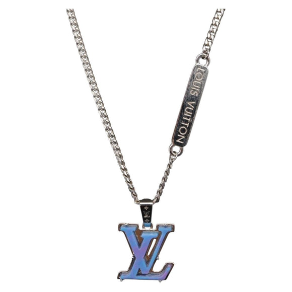 LOUIS VUITTON Pendant Monogram Chain Necklace metal Blue M01507 LV Auth 158660M