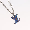 LOUIS VUITTON Pendant Monogram Chain Necklace metal Blue M01507 LV Auth 158660M-3