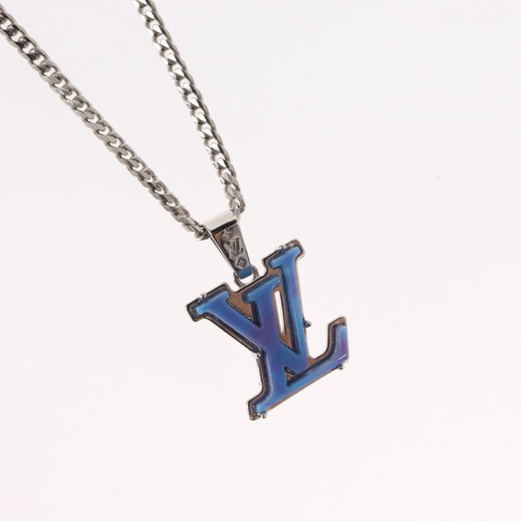 LOUIS VUITTON Pendant Monogram Chain Necklace metal Blue M01507 LV Auth 158660M