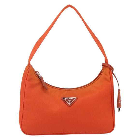 PRADA Accessory Pouch Nylon Orange Silver Auth 158663V