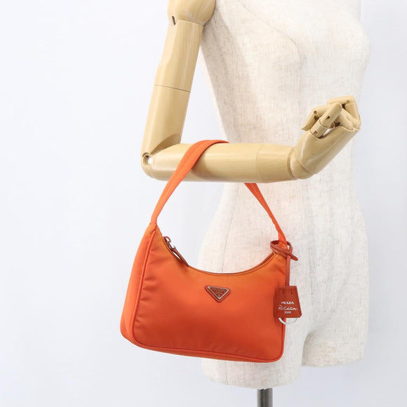 PRADA Accessory Pouch Nylon Orange Silver Auth 158663V