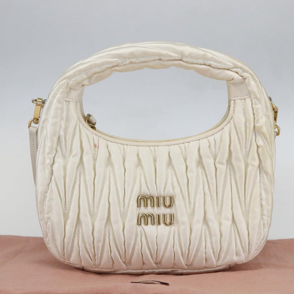 Miu Miu Matelasse Hand Bag Satin 2way White Gold Auth 158666SAM
