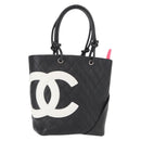 CHANEL Cambon Line Tote Bag Leather Black Silver CC Auth 158676SAM-1