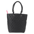 CHANEL Cambon Line Tote Bag Leather Black Silver CC Auth 158676SAM-2