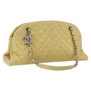 CHANEL Mademoiselle Chain Shoulder Bag Calf Skin Yellow Silver CC Auth 158678V-1