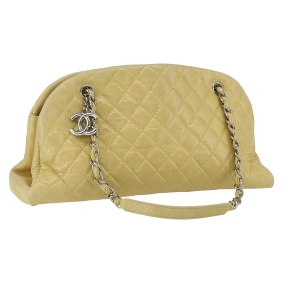 CHANEL Mademoiselle Chain Shoulder Bag Calf Skin Yellow Silver CC Auth 158678V