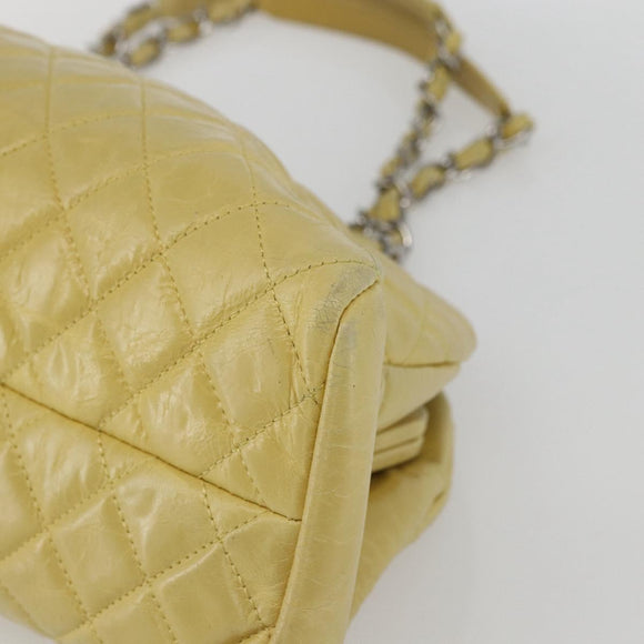 CHANEL Mademoiselle Chain Shoulder Bag Calf Skin Yellow Silver CC Auth 158678V