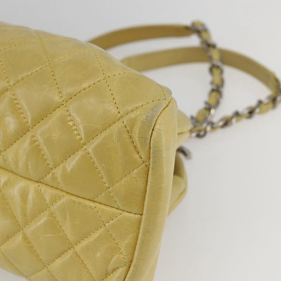 CHANEL Mademoiselle Chain Shoulder Bag Calf Skin Yellow Silver CC Auth 158678V