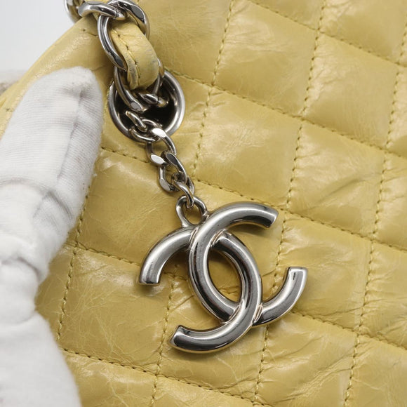 CHANEL Mademoiselle Chain Shoulder Bag Calf Skin Yellow Silver CC Auth 158678V