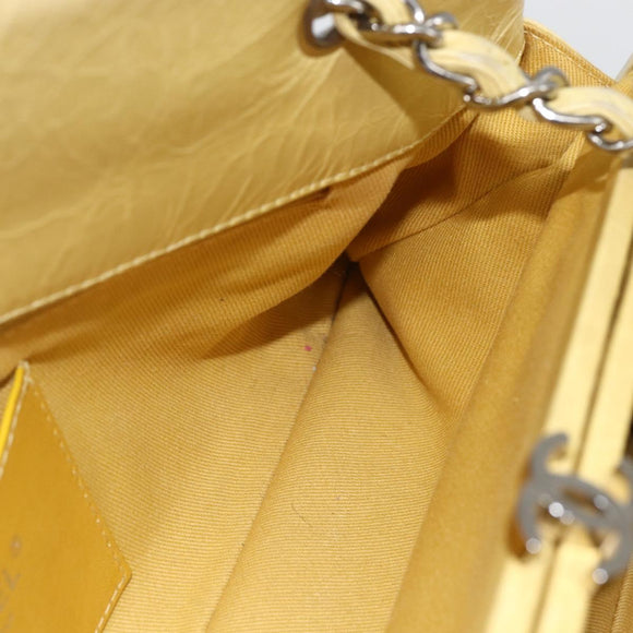 CHANEL Mademoiselle Chain Shoulder Bag Calf Skin Yellow Silver CC Auth 158678V